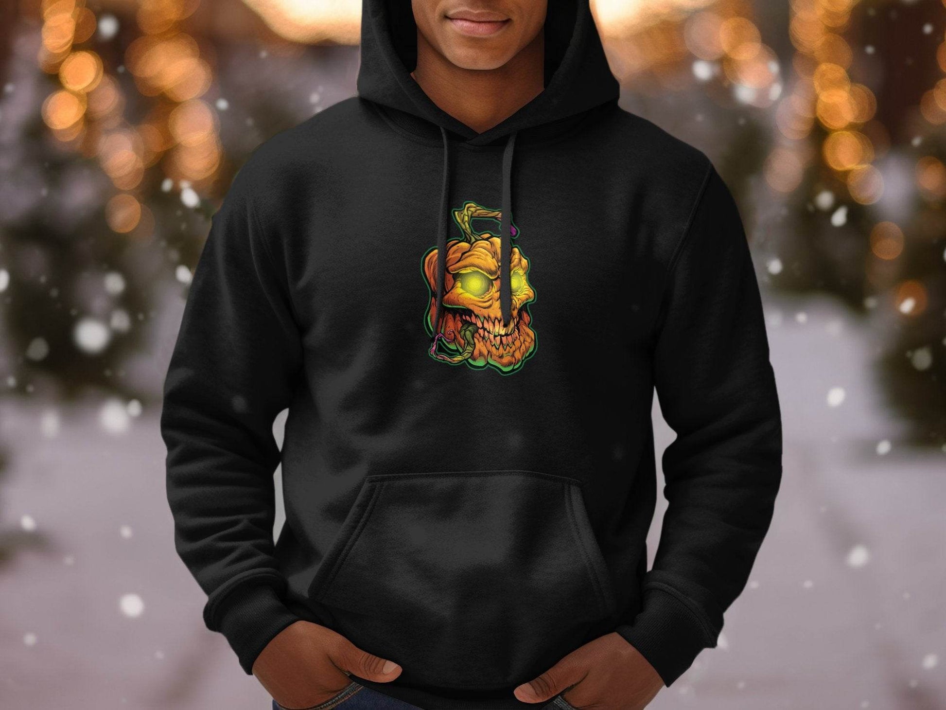 Glowing Eye Spooky Scary Pumpkin Skull Halloween Hoodie - Design & Vybe