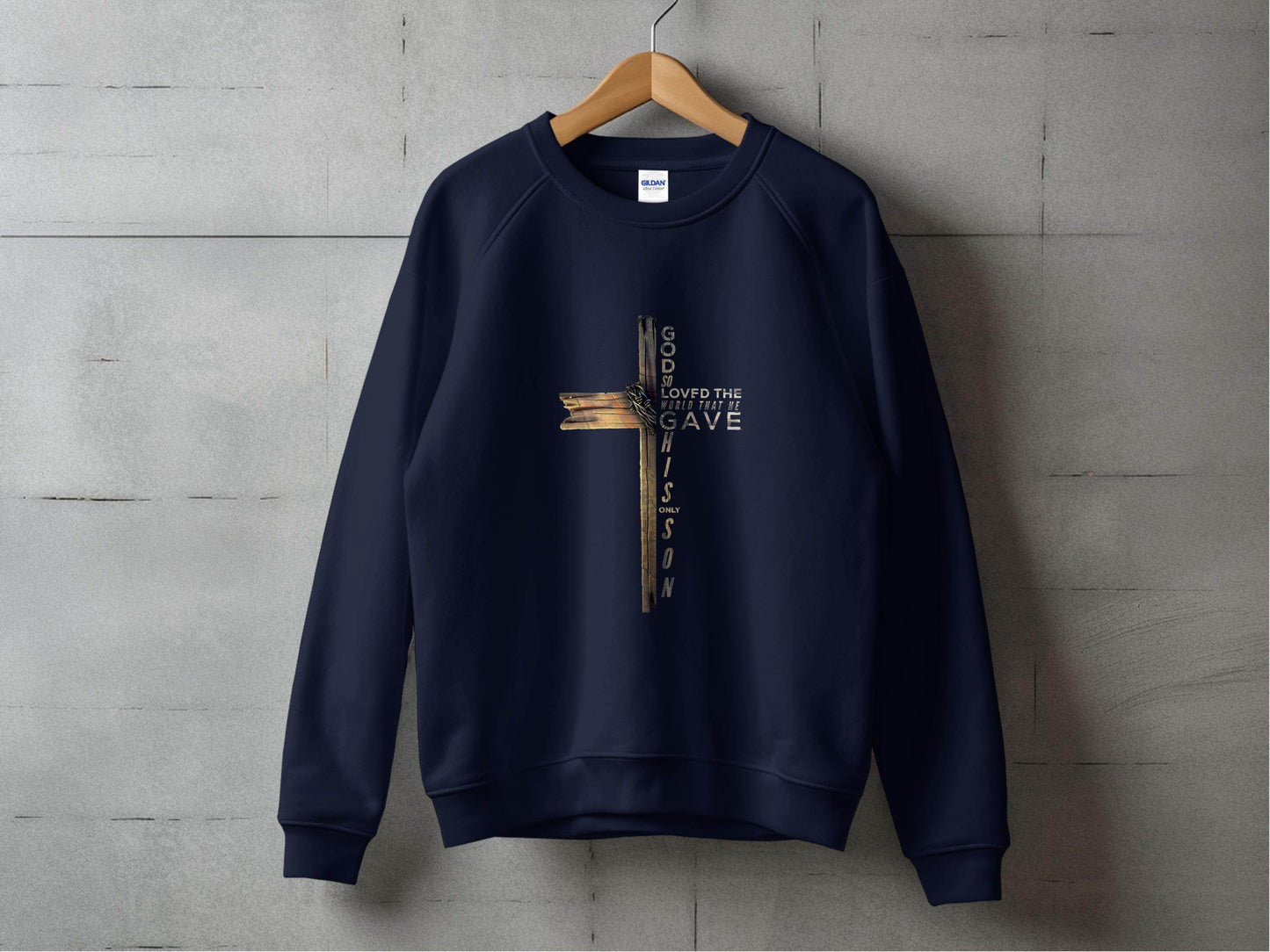 God so Loved the World Christian Wooden Cross Bible Sweater - Design & Vybe