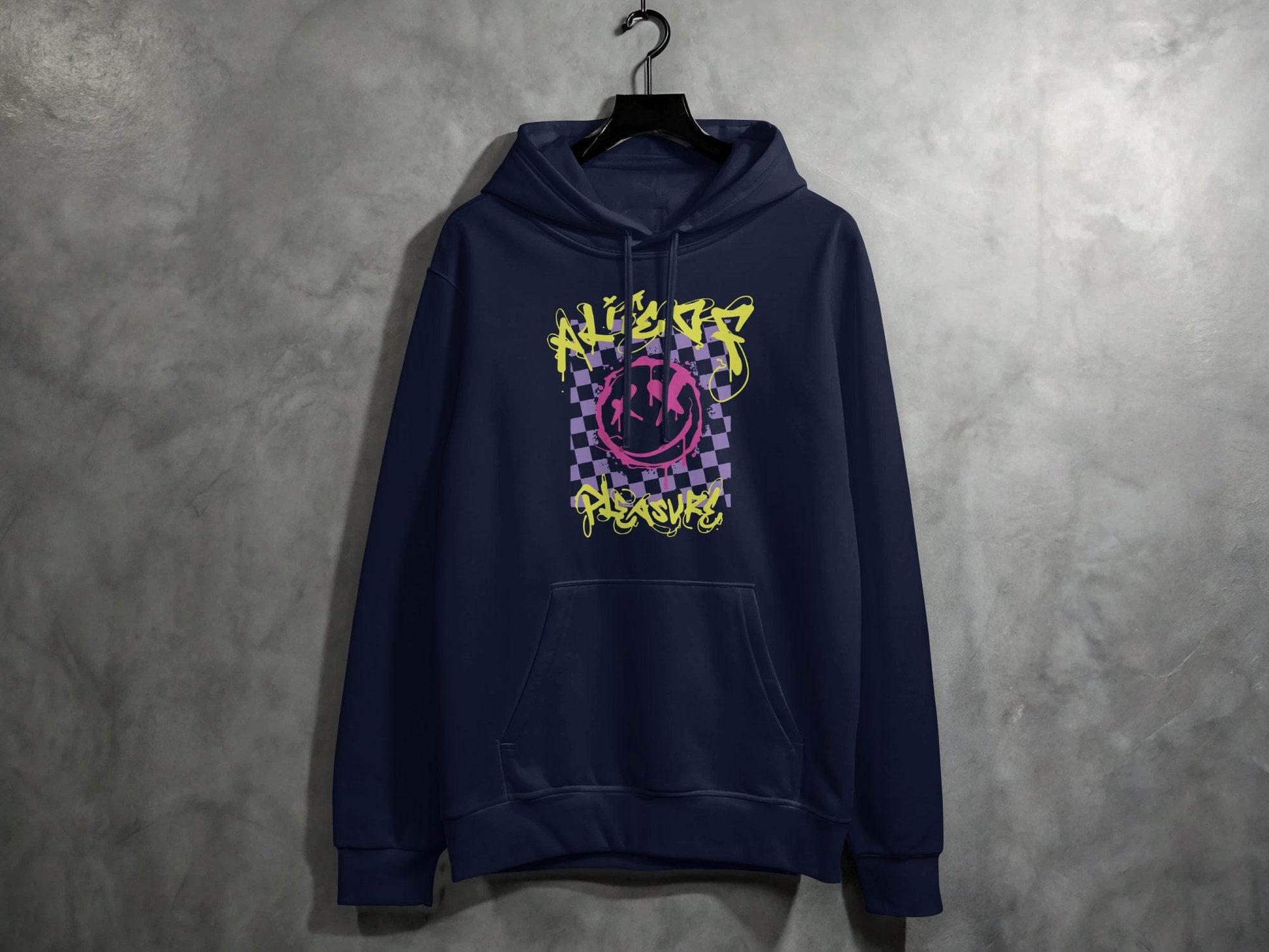 Grunge Smiley Checkered Dead Smile Graphic with Graffiti Hoodie - Design & Vybe