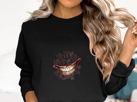 Edgy Laughing Mouth Graphic Black Sweatshirt product type