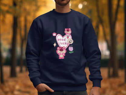 Cute Pink Bear With Good Lucky Heart Design Sweater - Design & Vybe