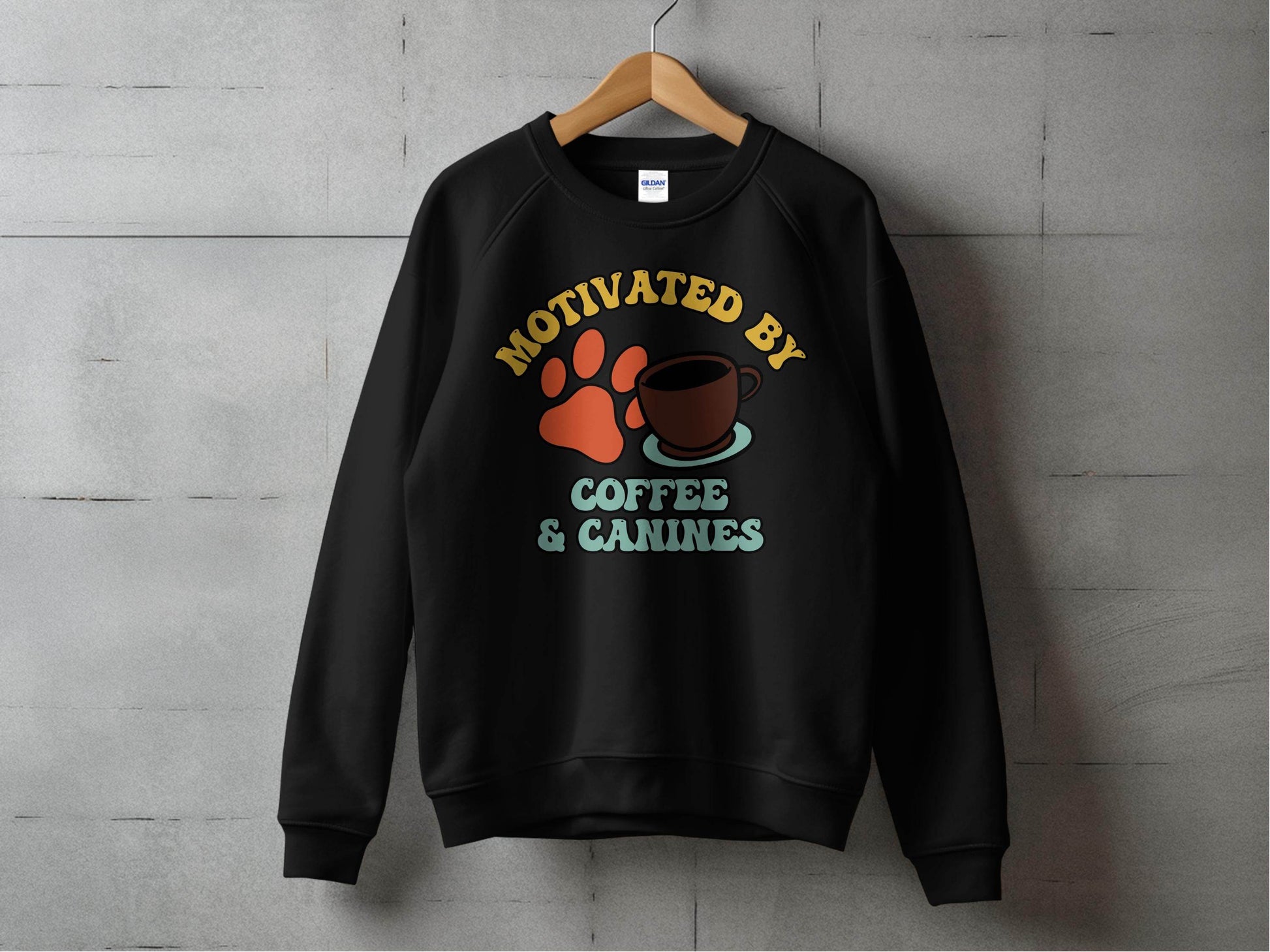 Motivated By Coffee Canines Graphic Art Novelty Sweater - Design & Vybe