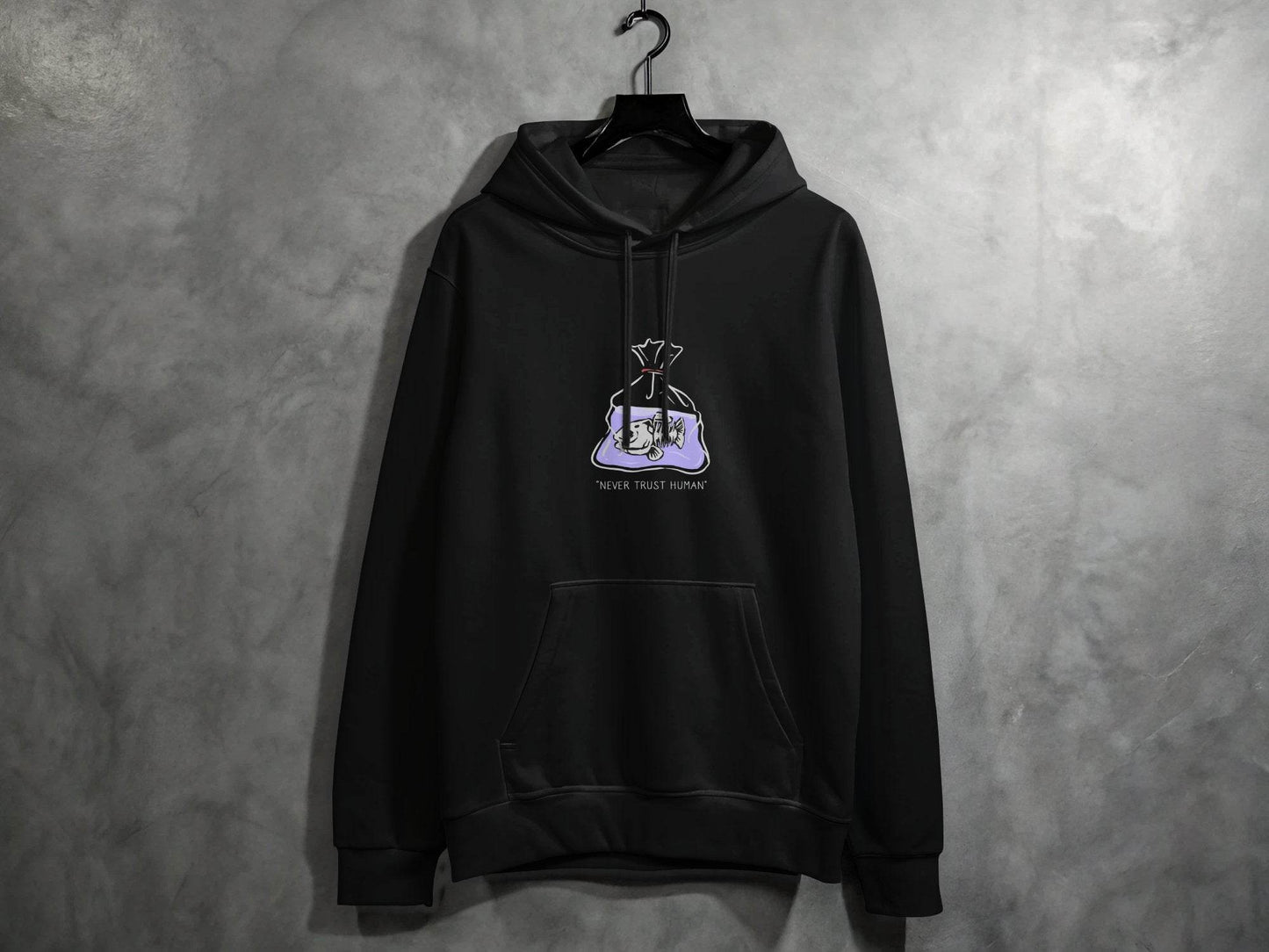 Never Trust Human Fish Skeleton Plastic Bag Design Hoodie - Design & Vybe