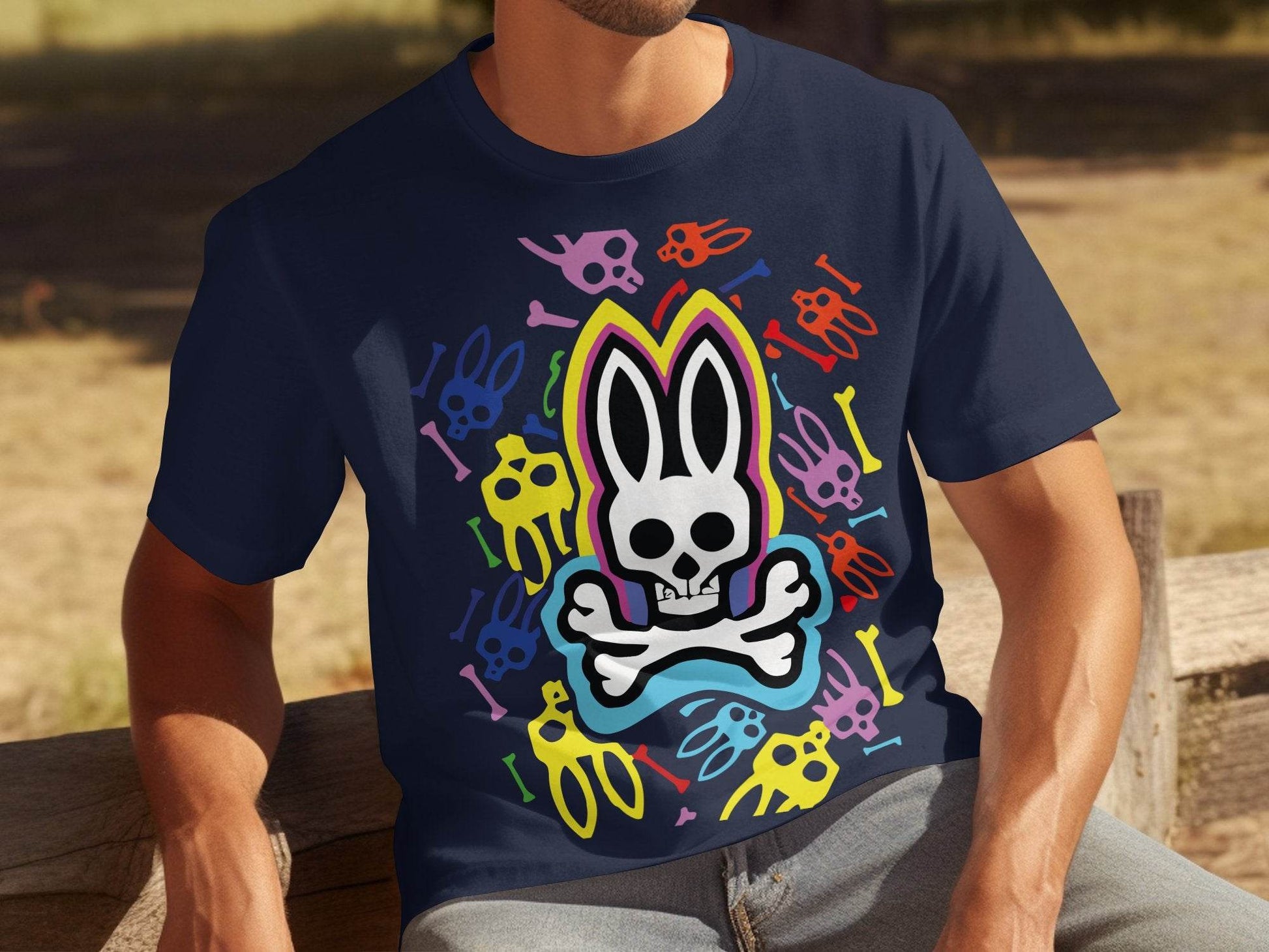 Colorful Bunny Skull Graphic Pattern T-Shirt - Design & Vybe