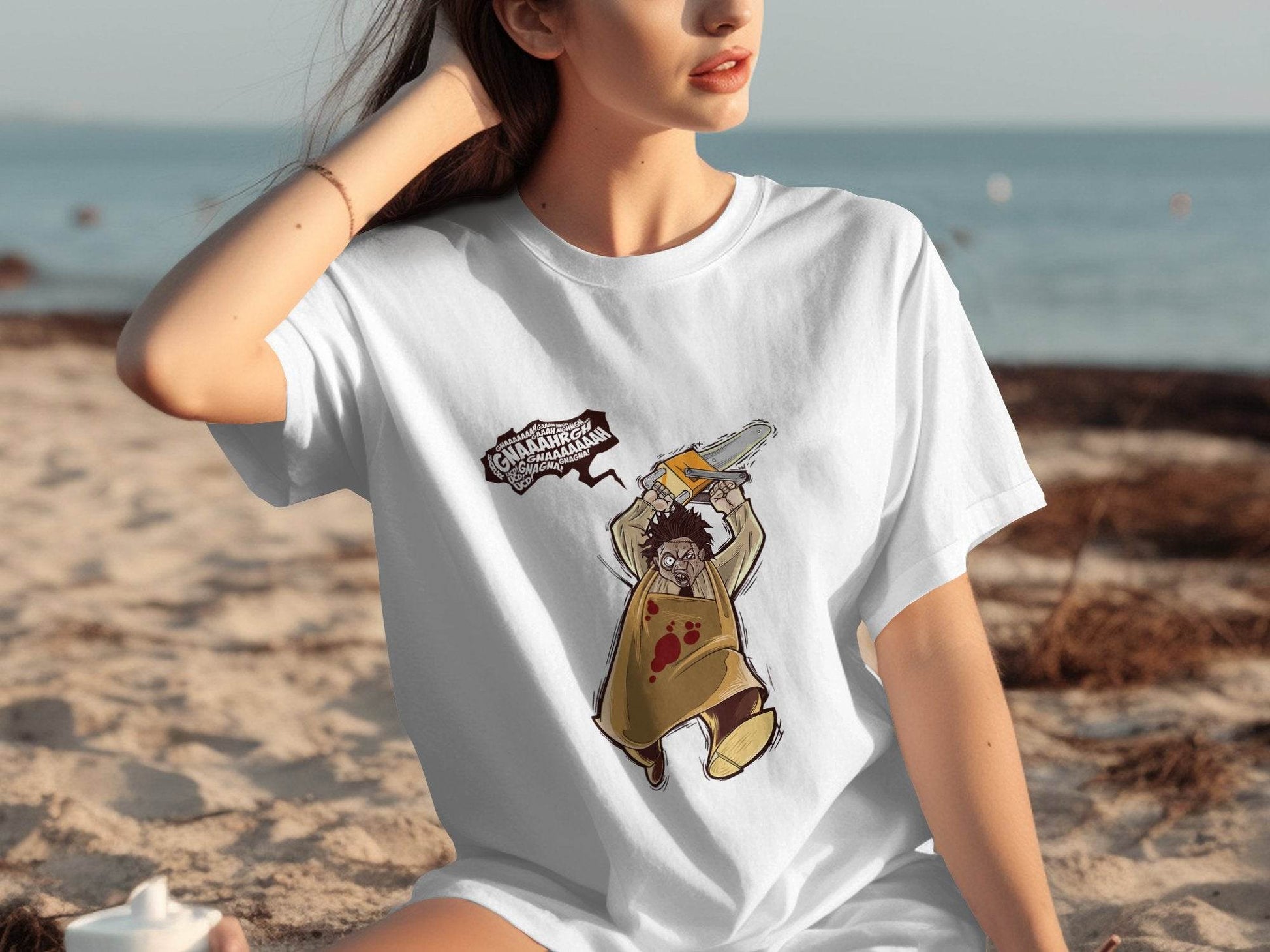 Horror Movie Villain with Chainsaw Illustration T-Shirt - Design & Vybe