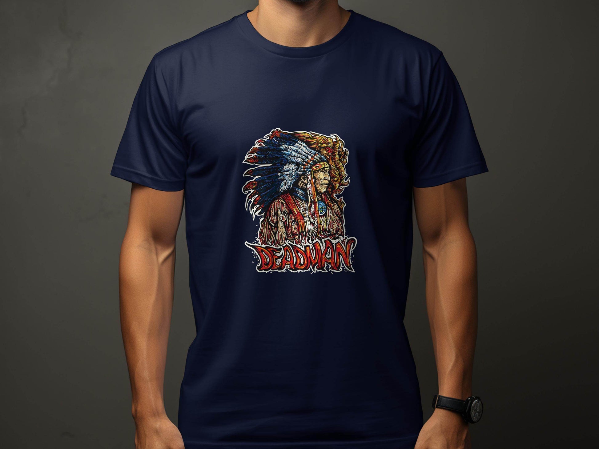 Deadman Portrait with Native American Headdress T-Shirt - Design & Vybe
