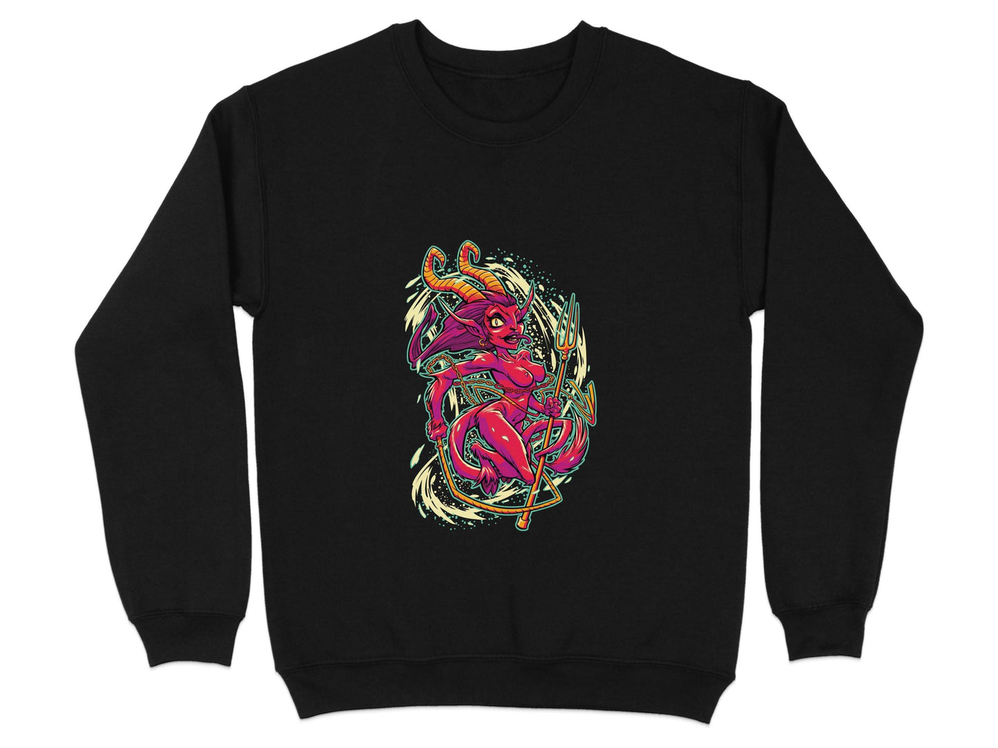 Fiery Temptress Devil Girl Art With A Pitchfork Sweater - Design & Vybe