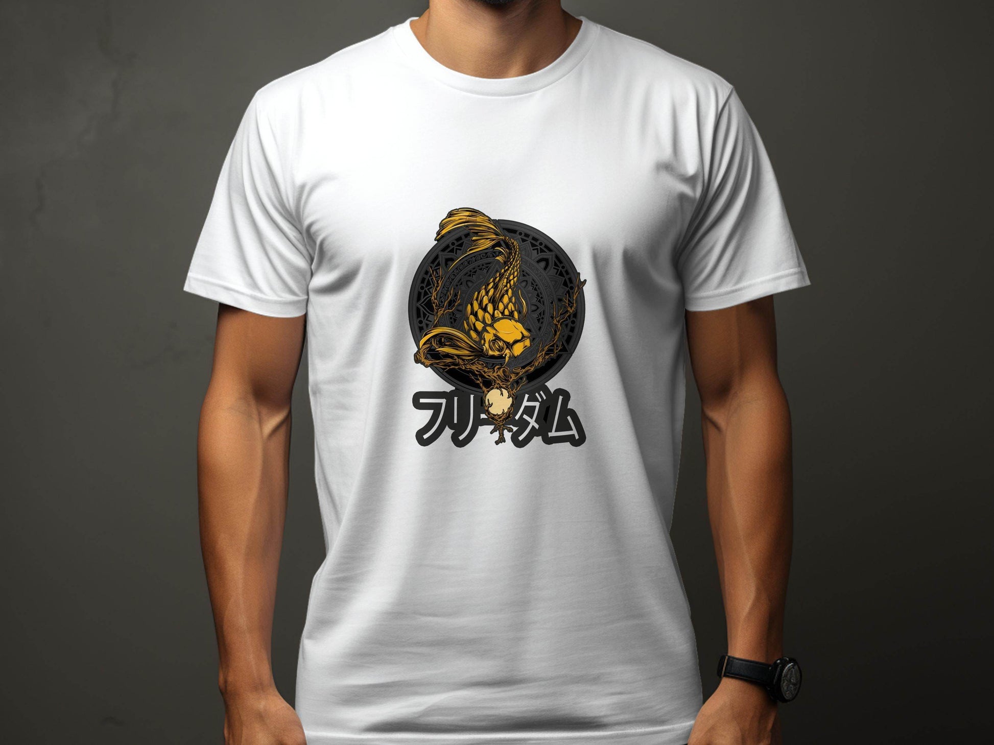 Golden Koi Fish Mandala Japanese Freedom Graphic T-Shirt - Design & Vybe