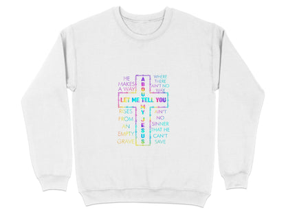 Let Me Tell You About About My Jesus Colorful Graphic Sweater - Design & Vybe