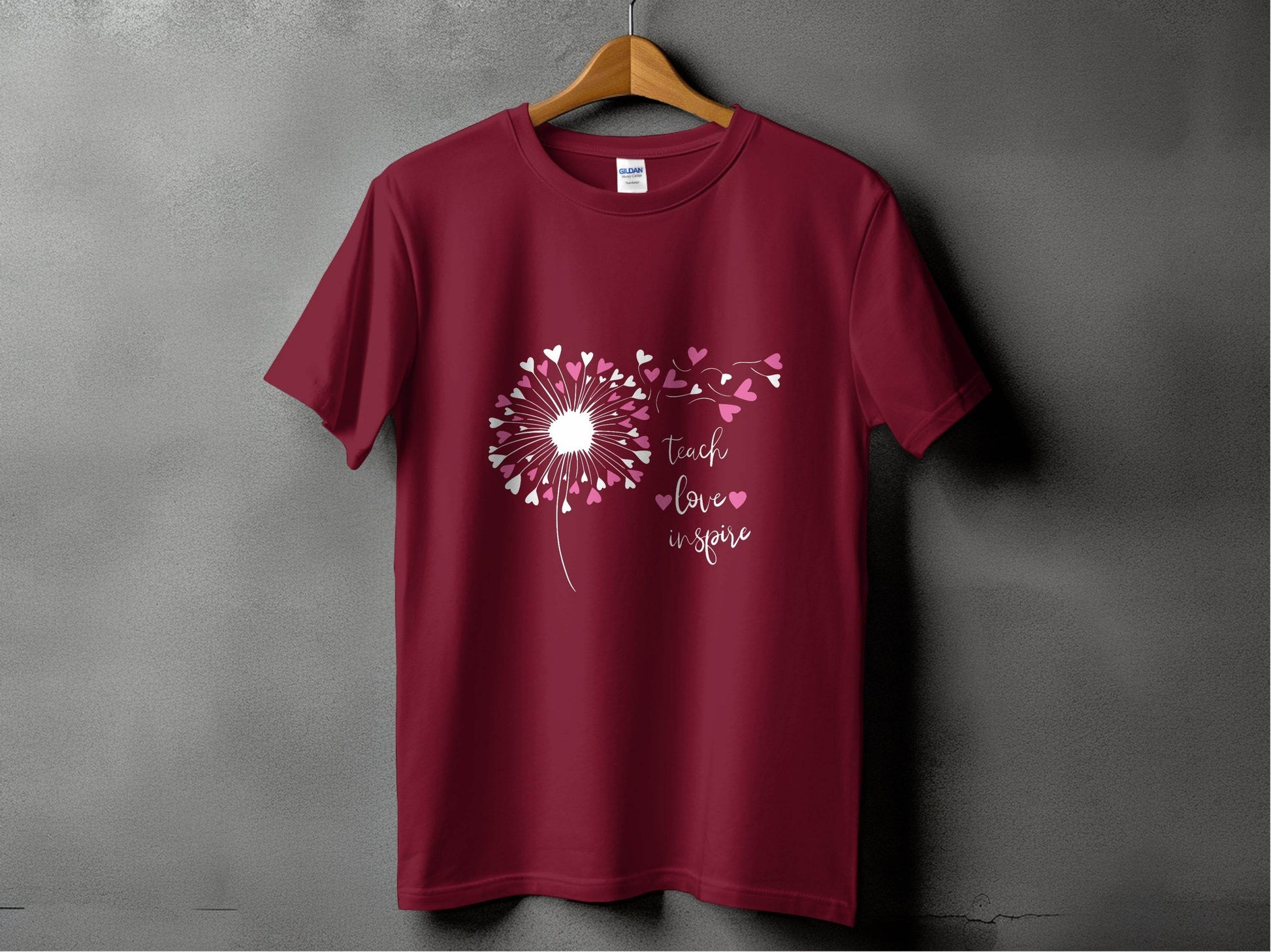 Teach Love Inspire Dandelion Heart Graphic Art T-Shirt - Design & Vybe