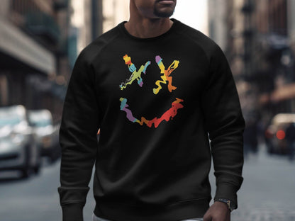 Unique Abstract Dead Smile Colorful Graphic Design Artwork Sweater - Design & Vybe