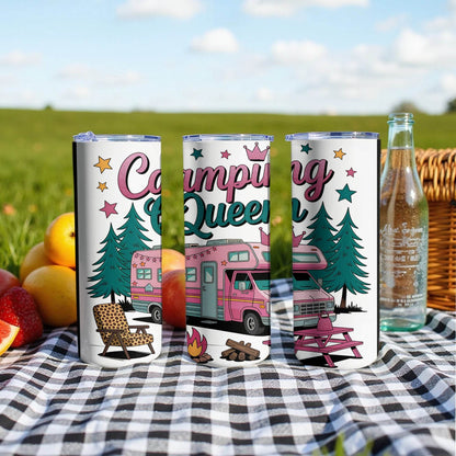 Camping Queen with RV Pink Camper Fun Outdoors Tumbler - Design & Vybe