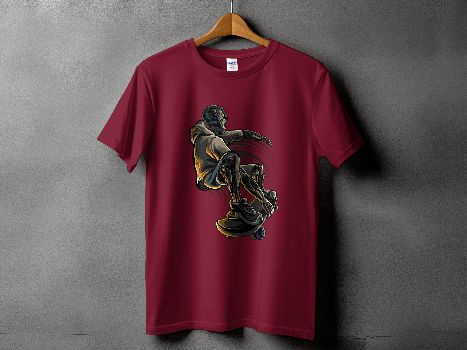 Futuristic Robot Skateboarding Graphic on Trendy T-Shirt - Design & Vybe