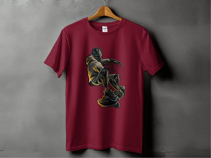 Futuristic Robot Skateboarding Graphic on Trendy T-Shirt - Design & Vybe
