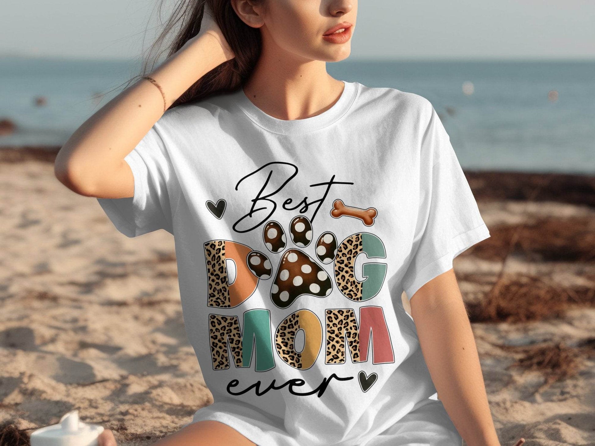 Best Dog Mom Ever Animal Print Heart Bone Graphic T-Shirt - Design & Vybe