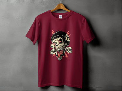 Eight Ball Spiked Helmet Skeleton Ride On T-Shirt - Design & Vybe