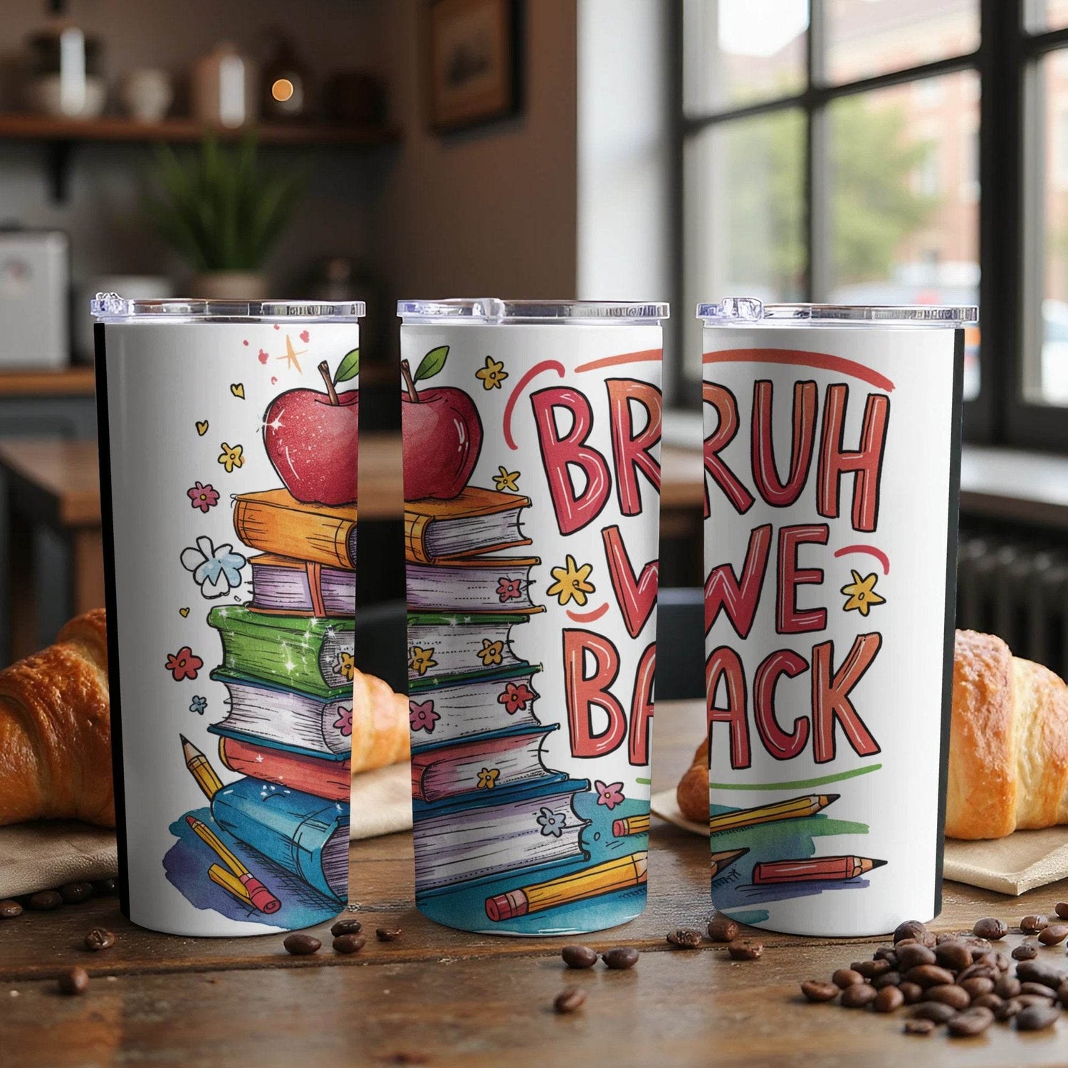 Bruh We Back to School Books and Apple Design Tumbler - Design & Vybe