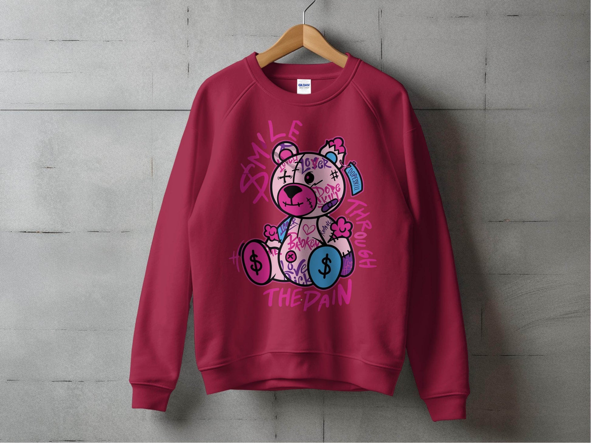 Smile Through The Pain Bear Bold Graphic Sweater - Design & Vybe