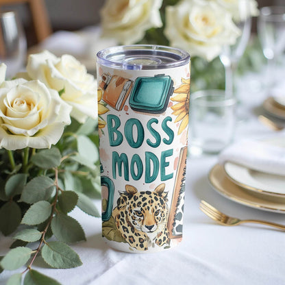 Boss Mode Sunflower Leopard Office Supplies Design Tumbler - Design & Vybe