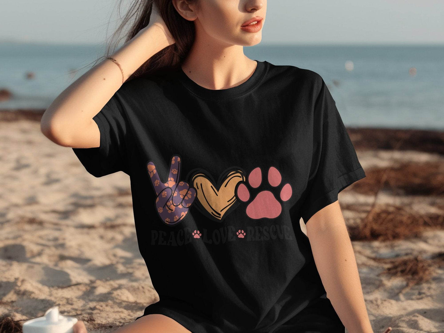 Peace Love Rescue Dog Paw Heart Pet Lover Graphic T-Shirt - Design & Vybe
