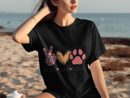 Peace Love Rescue Dog Paw Heart Pet Lover Graphic T-Shirt - Design & Vybe