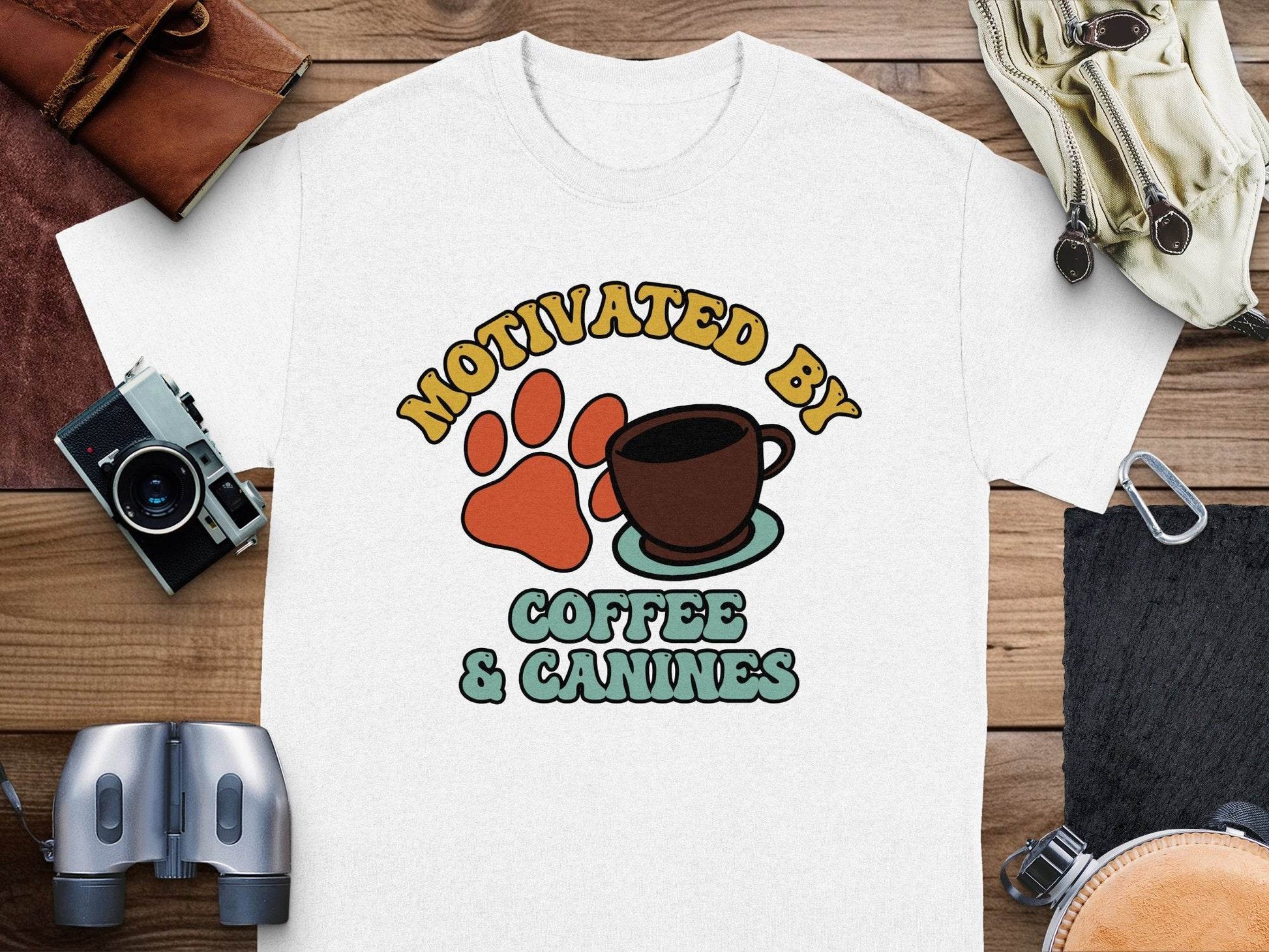 Motivated By Coffee Canines Graphic Art Novelty T-Shirt - Design & Vybe