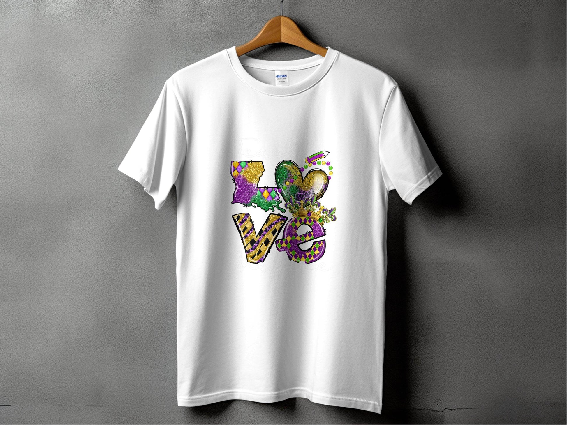 Teach Love Inspire Louisiana Heart Crown Mardi Gras T-Shirt - Design & Vybe
