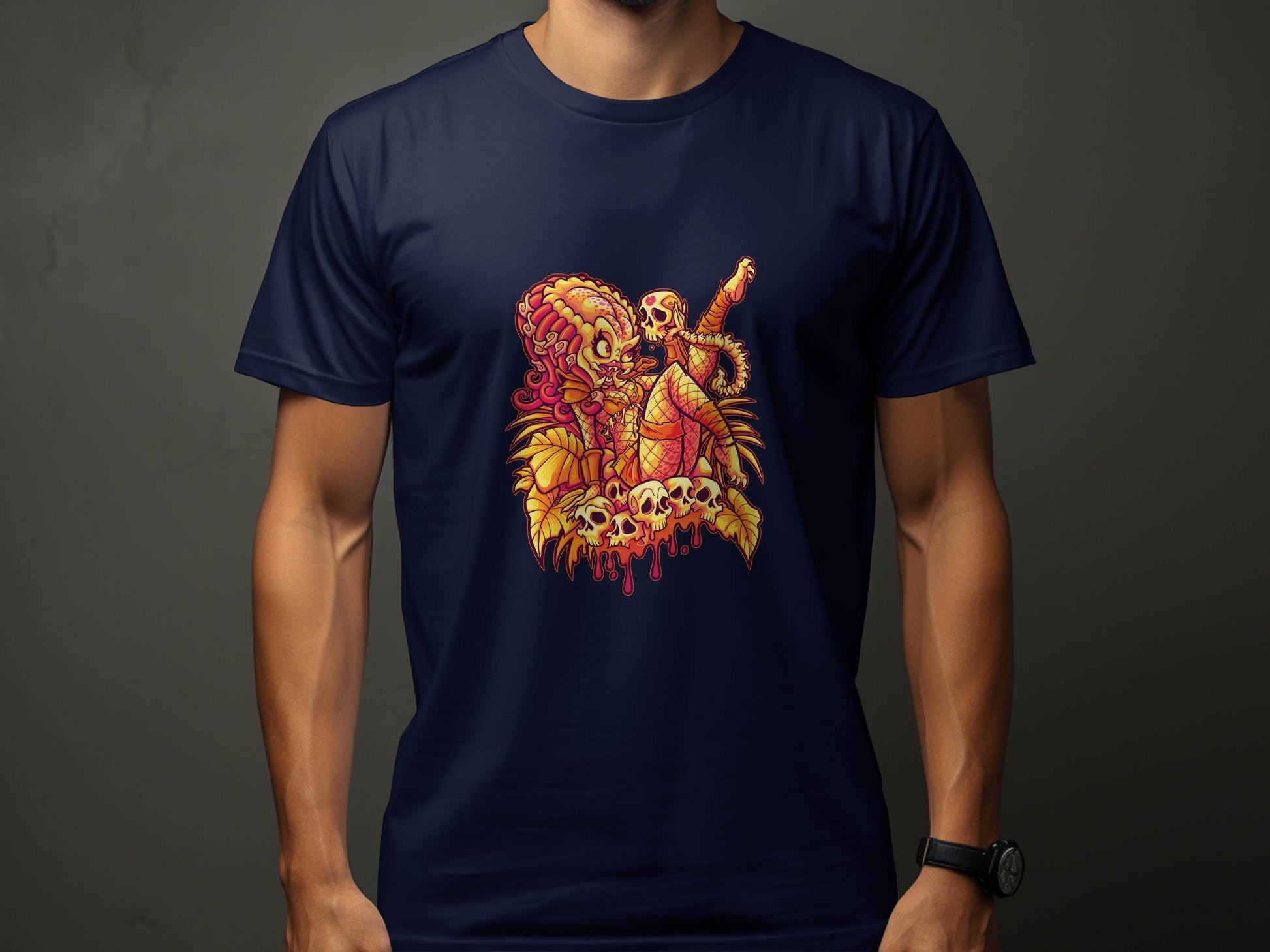 Predator Resting Atop Skulls Graphic T-Shirt - Design & Vybe