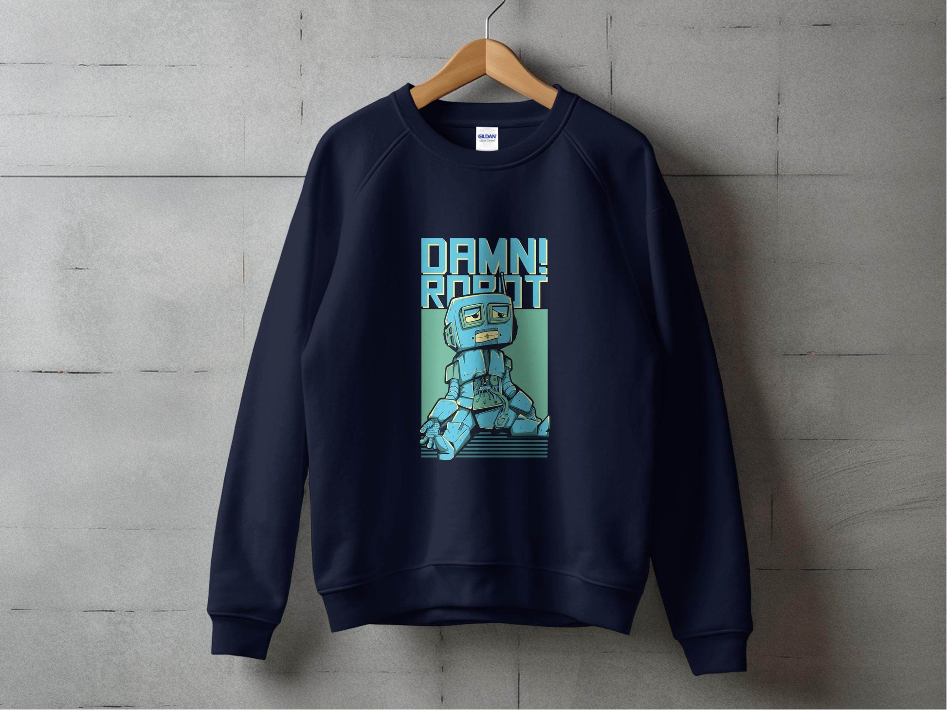 DAMN! Sad Robot Art With Greenish Backdrop Design Sweater - Design & Vybe