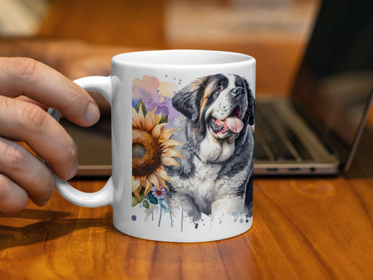 Saint Bernard Dog Art with Sunflower Mug product