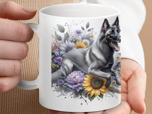 German Shepherd with Flowers design mug product type