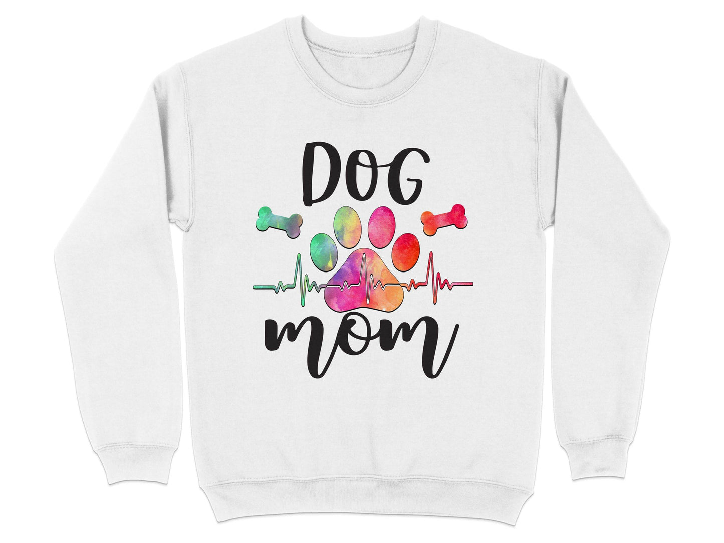 Dog Mom with Paw Print and Heartbeat Graphic Design Sweater - Design & Vybe