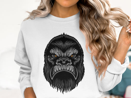 Fierce Gorilla Face Graphic on White Sweatshirt product