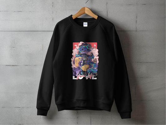 Love Your Life Robot Style Cartoon Graphics Sweater - Design & Vybe