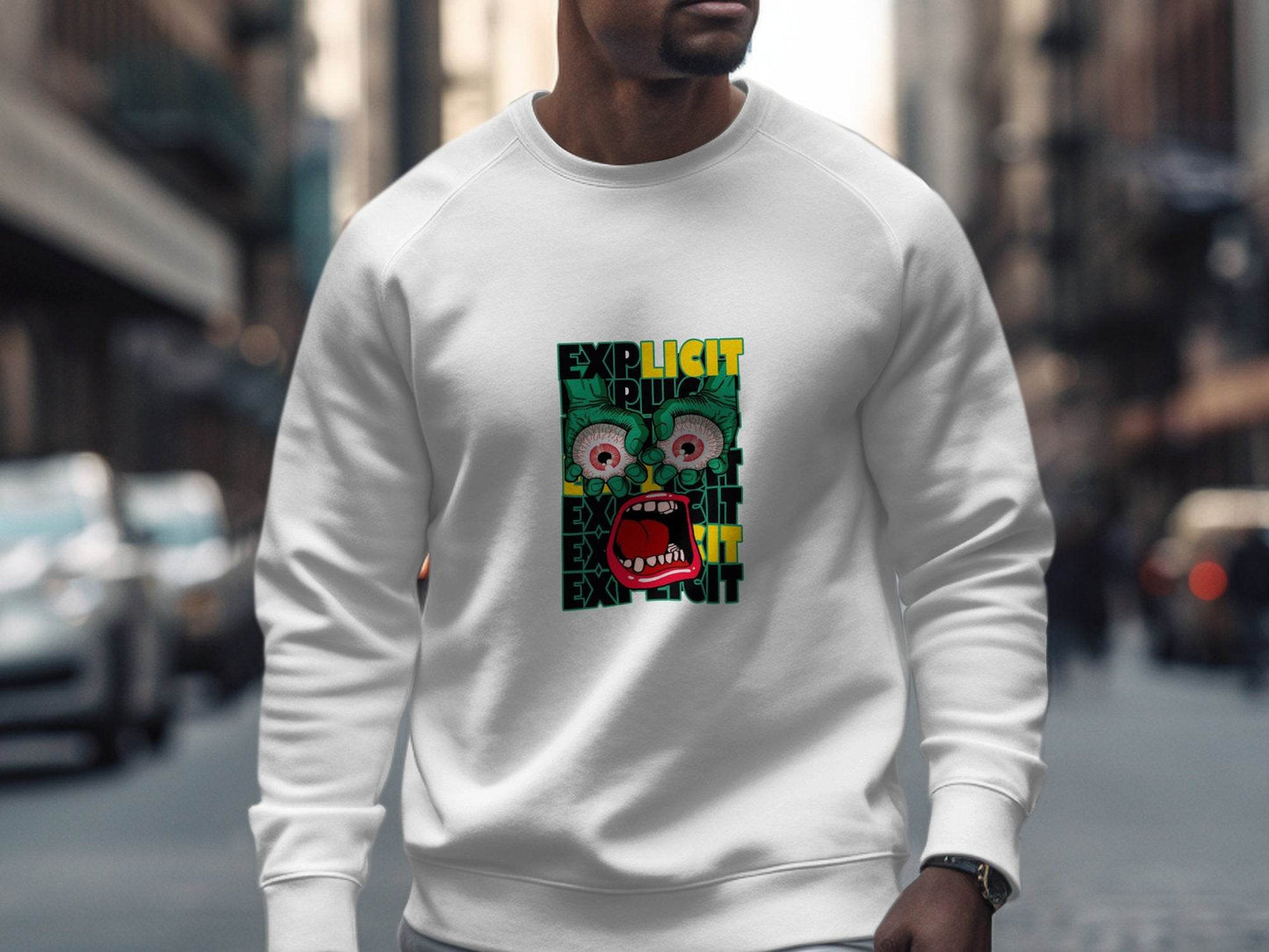 Explicit Graphic with Eyes and Mouth Design Sweater - Design & Vybe
