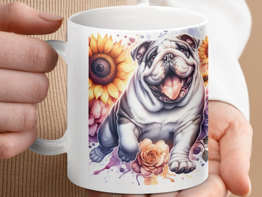 Cheerful Bulldog Flower Design Coffee Mug product