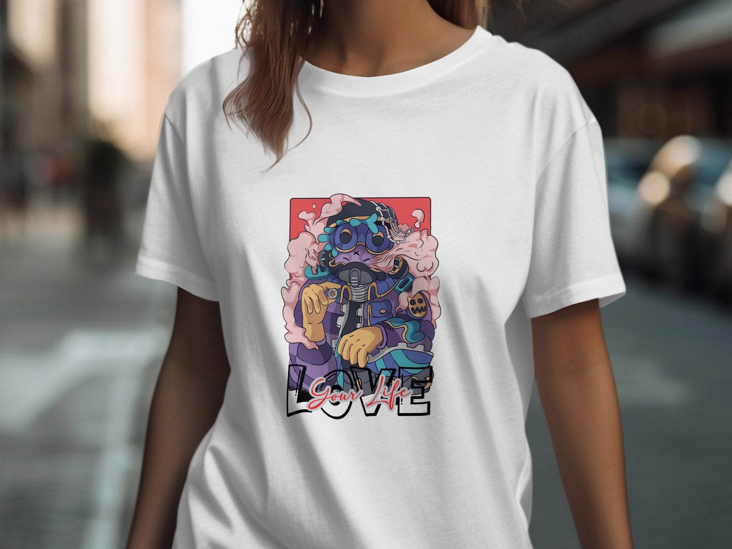 Love Your Life Robot Style Cartoon Graphics T-Shirt - Design & Vybe