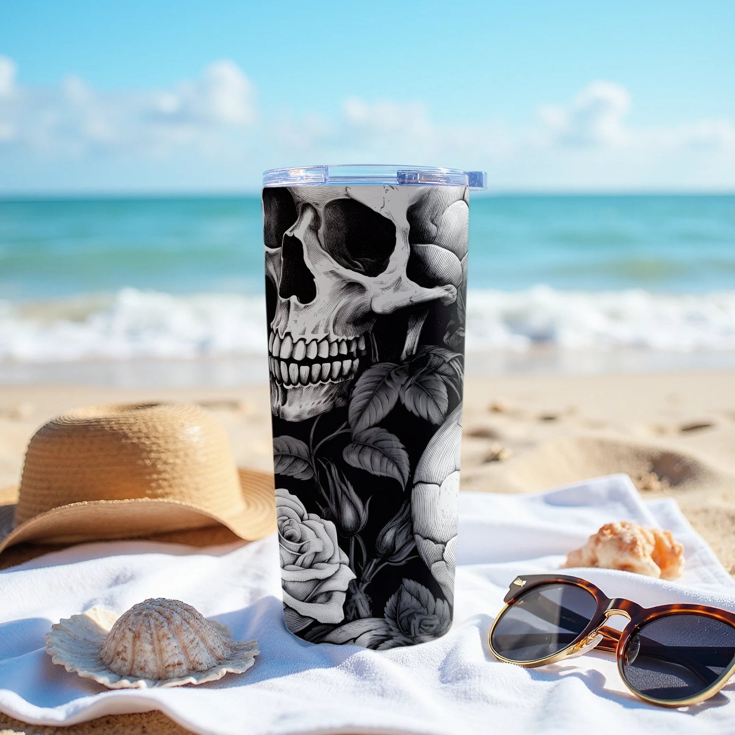 Skull and Floral Design Insulated Tumbler product
