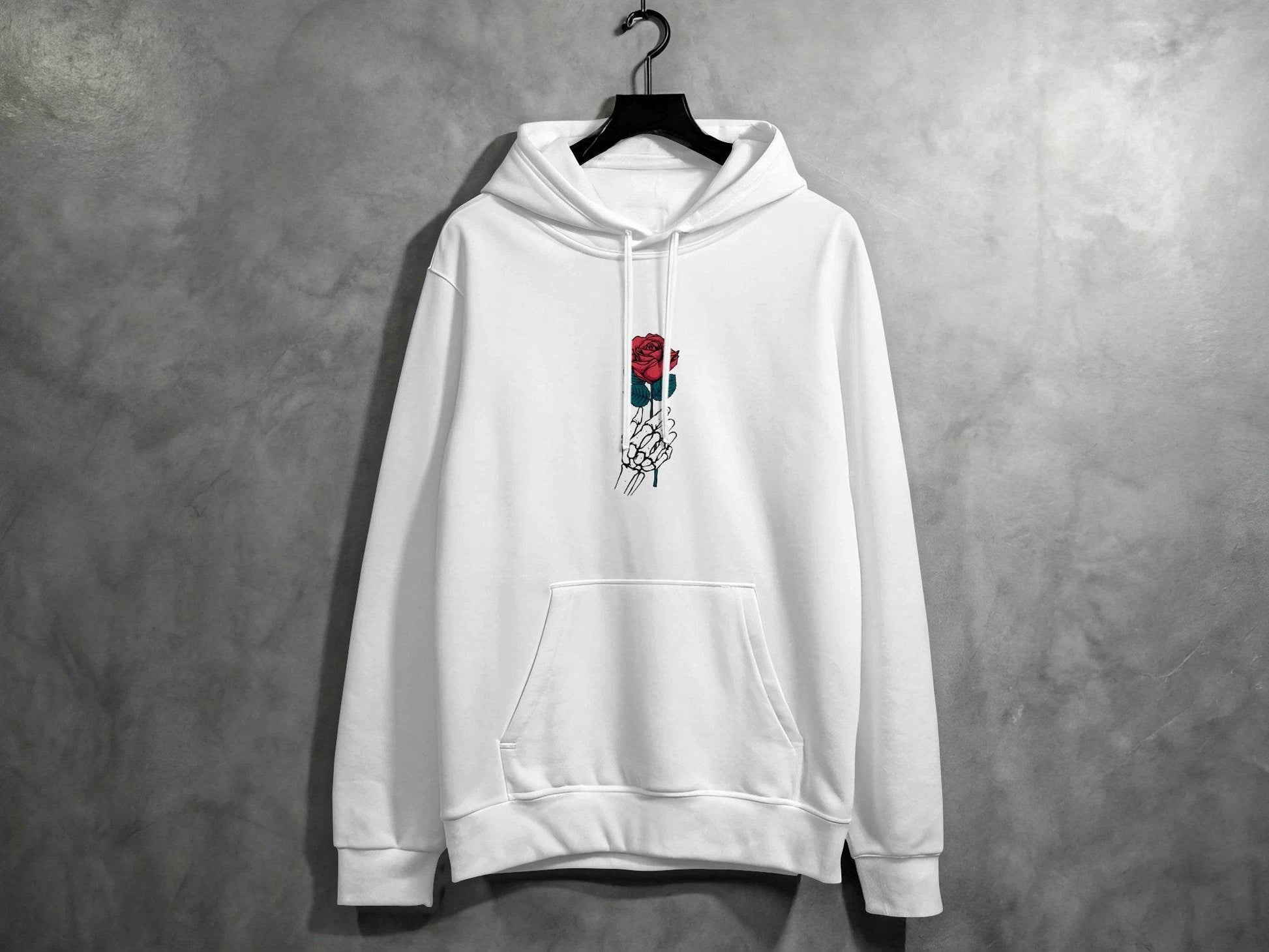 Skeletal Hand Holding Red Rose Floral Design Hoodie - Design & Vybe