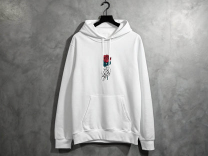 Skeletal Hand Holding Red Rose Floral Design Hoodie - Design & Vybe