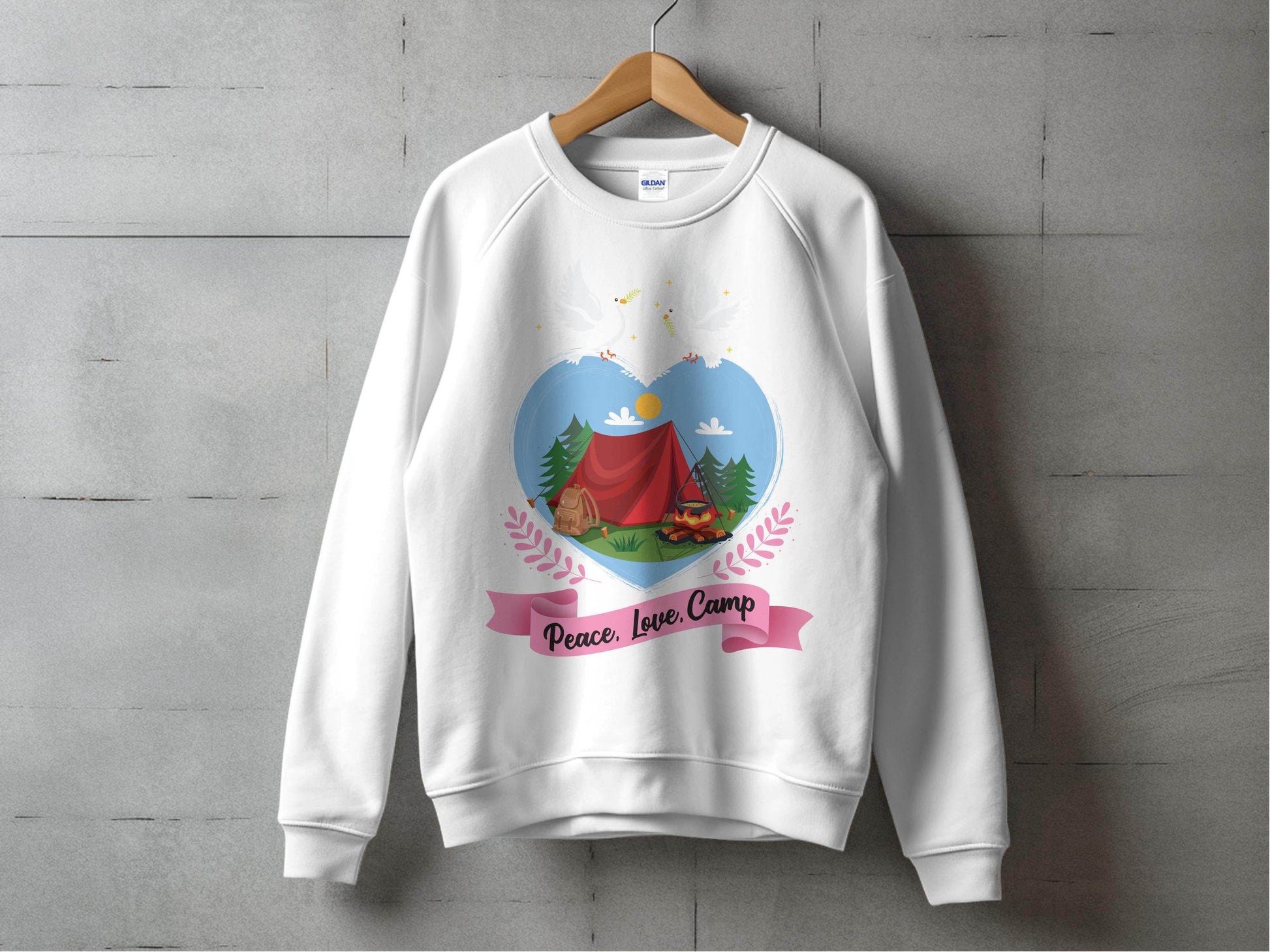 Peace Love Camp Heart and Tent Design Pigeon Art Sweater - Design & Vybe