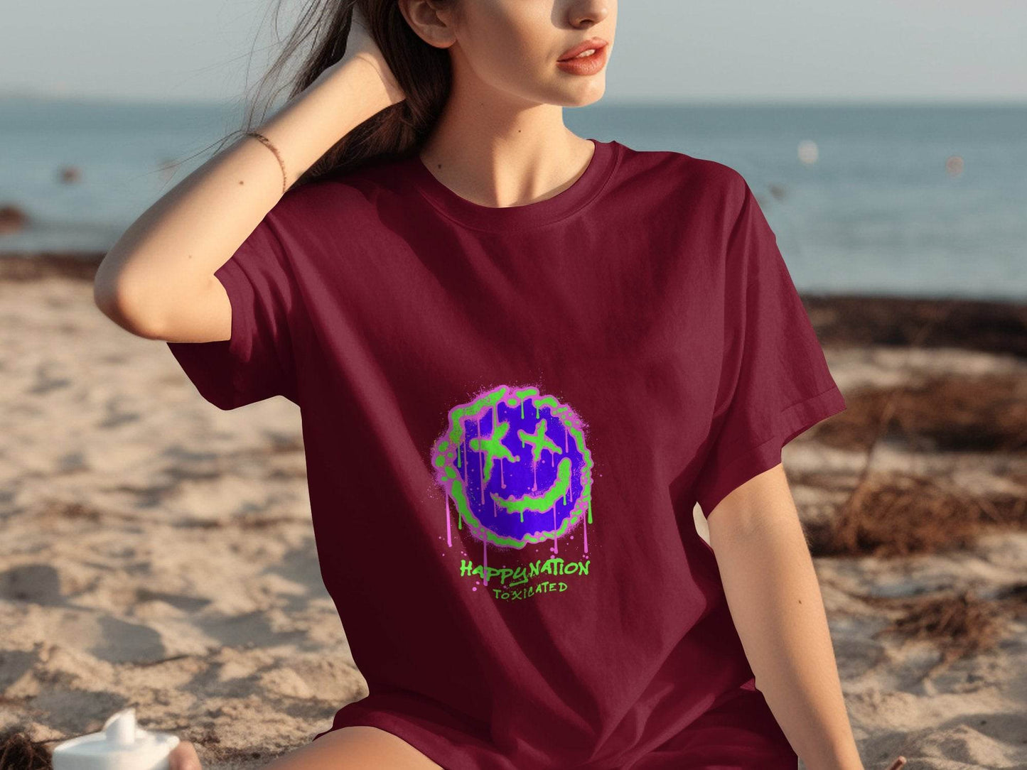 Happy Nation Toxiclated Smiley Face Graphic Design T-Shirt - Design & Vybe