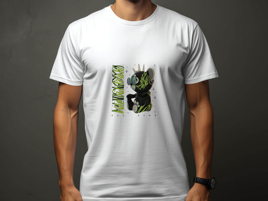 Sad Bear Black With Neon Green Graphics Design T-Shirt - Design & Vybe