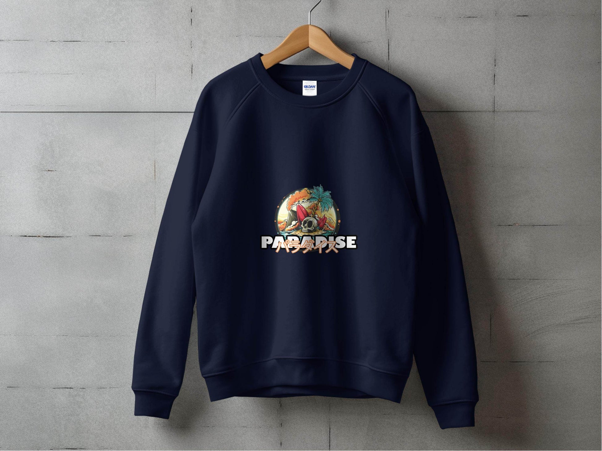 Paradise Skull Island With Surfboard Graphic Sweater - Design & Vybe
