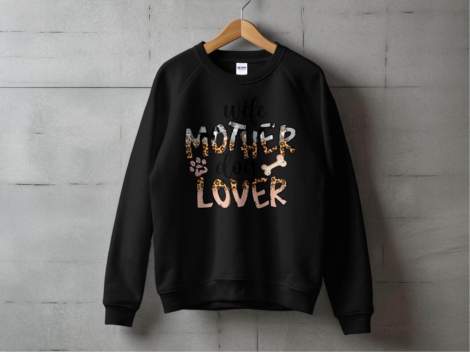 Wife Mother Dog Lover Animal Print Bone Graphic Sweater - Design & Vybe