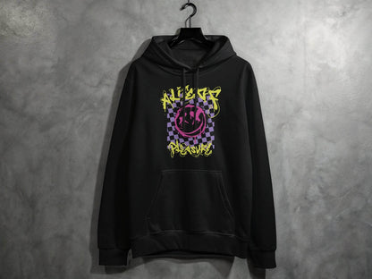 Grunge Smiley Checkered Dead Smile Graphic with Graffiti Hoodie - Design & Vybe