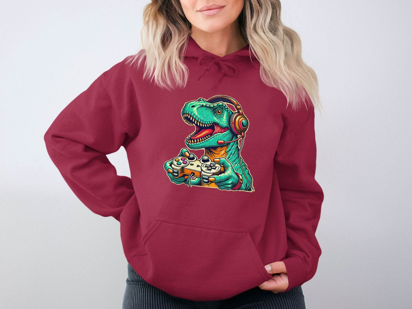 Gaming Dinosaur Retro Controller Funny Gamer Design Hoodie - Design & Vybe