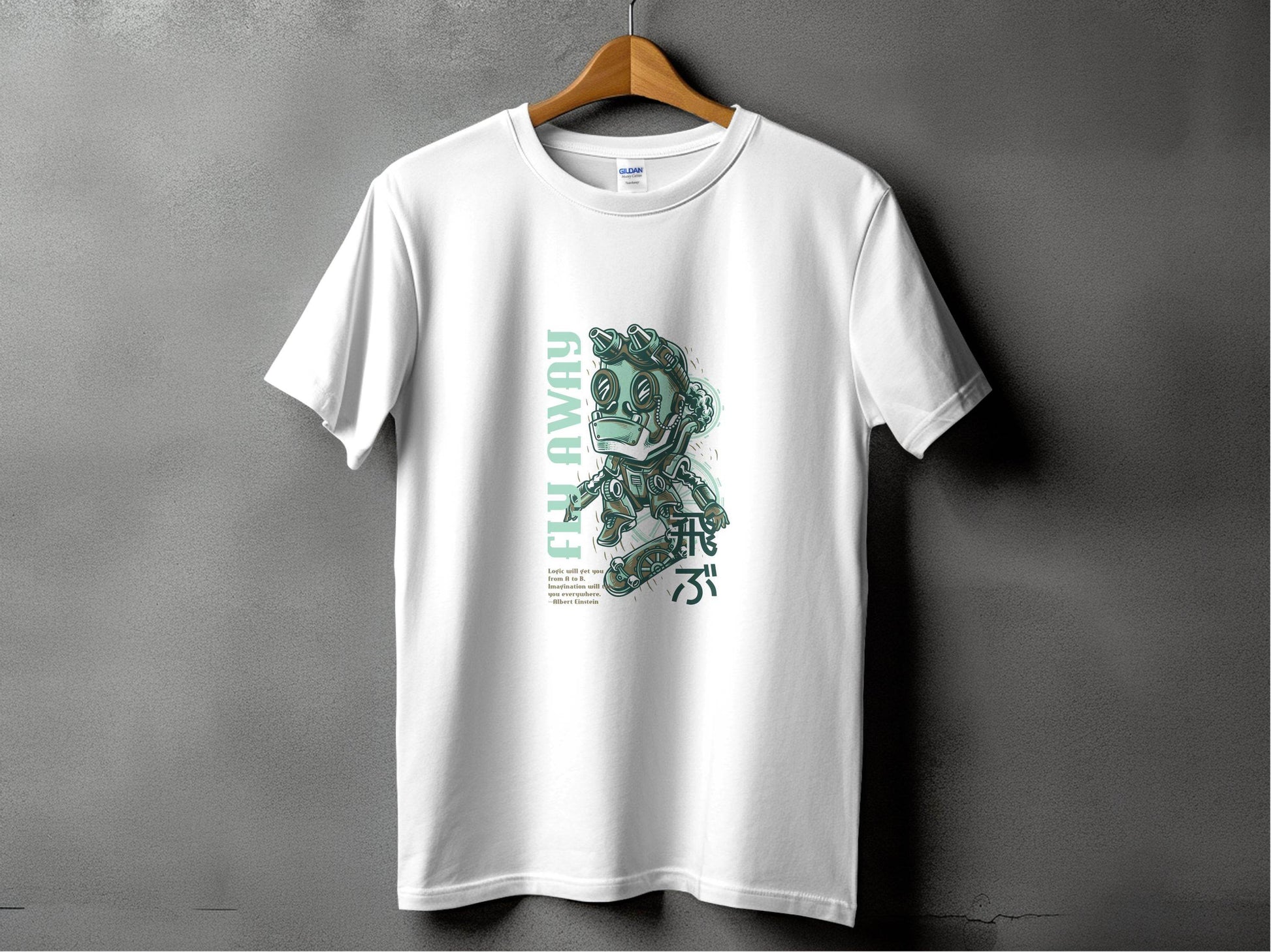 Fly Away Steampunk Robot Skateboard Graphic Design T-Shirt - Design & Vybe
