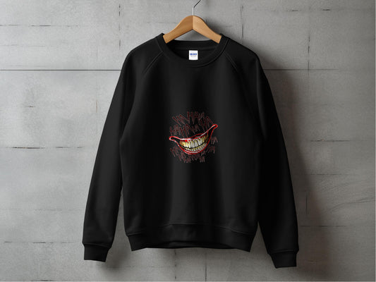 Creepy Grinning Face Black Crewneck Sweatshirt product