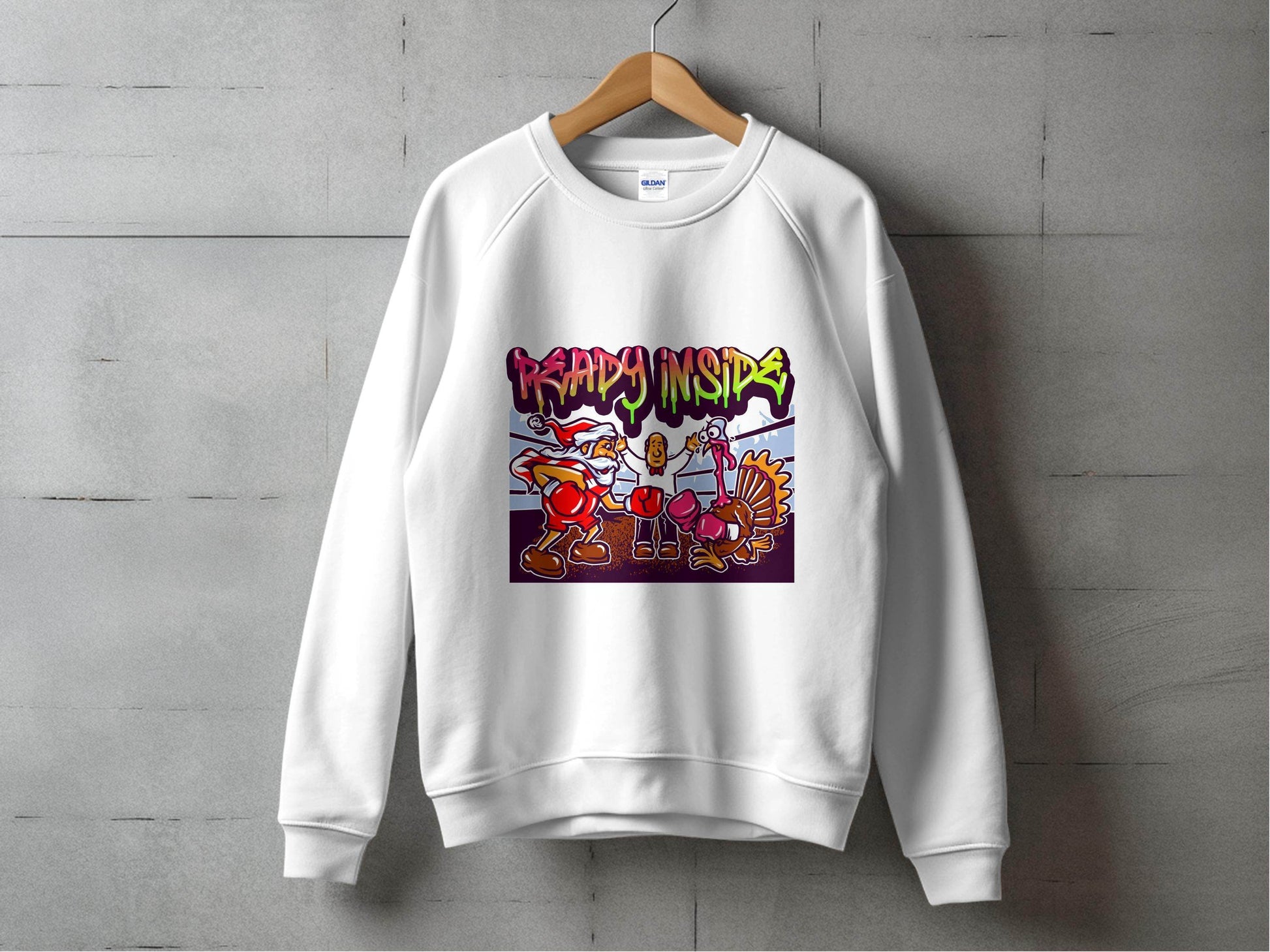 Funny Santa vs Turkey Boxing Ring Graphic Sweater - Design & Vybe
